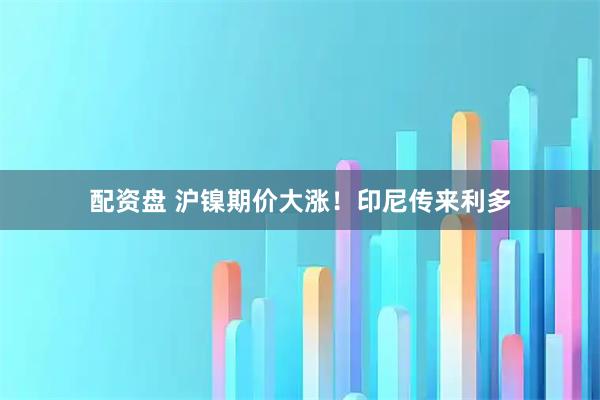 配资盘 沪镍期价大涨！印尼传来利多